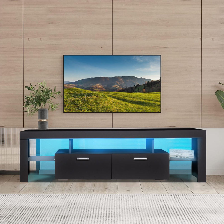 TV Stand for 70 Inch TV, Seizeen Modern Entertainment Center with 16-Color LED Light, High Gloss Media Console Cabinet w/Large Storage for Home Living Room