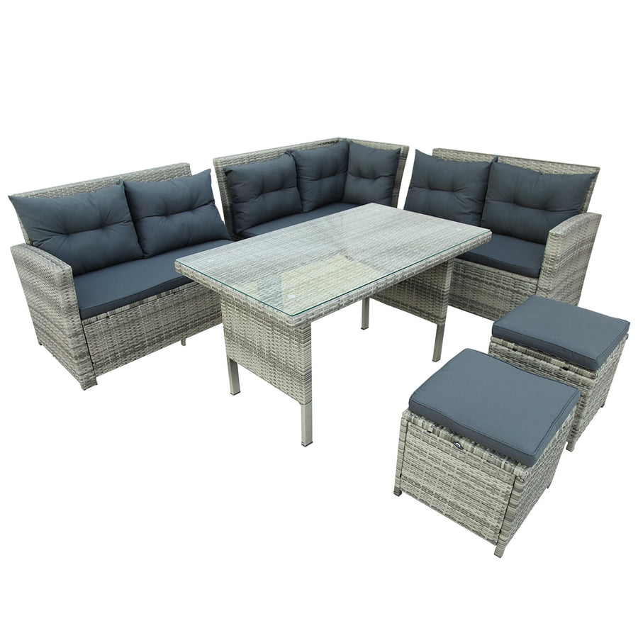 Patio Furniture Sets Clearance, 6 Piece Outdoor Sofa Set with Table Ottomans, L-shaped Sectional Patio Conversation Set, Gray