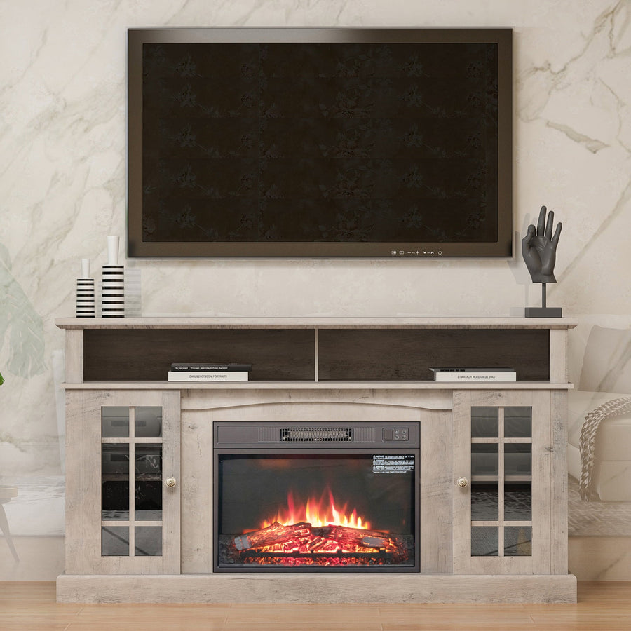 Seizeen Fireplace TV Stand with Storage, for TVs up to 65 inches, Entertainment Center with Fireplace, Media Console Cabinet for Living Room, 58 Inch, Gray, L0480