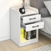 Seizeen LED Nightstand End Side Table with Charging Station, Modern Bedroom Storage Cabinet with LED Lights, White Wooden Sofa Bedside Table for Living Room