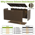 Seizeen Outdoor Storage Box Clearance, 90Gal Resin Deck Box Waterproof on Clearance, Pool Storage Bench Max 485LBS, Plastic Delivery Boxes for Outside Patio Garden, Brown