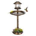 Bird Bath with Bird Feeder, Seizeen Outdoor Bird Baths with Solar Light & Base Planter, Round Birdbaths as Garden Decor, 42''H, Bronze