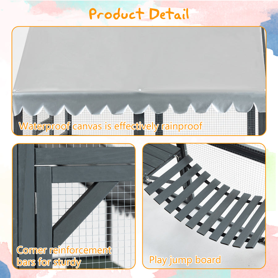 82''L Catio Enclosure for Cars, Seizeen Outdoor Cat House Cat Cage Extra Large Walk-in Enclosure for Kitty Pet w/Waterproof Top, Bridges, Platforms, Rest Boxes