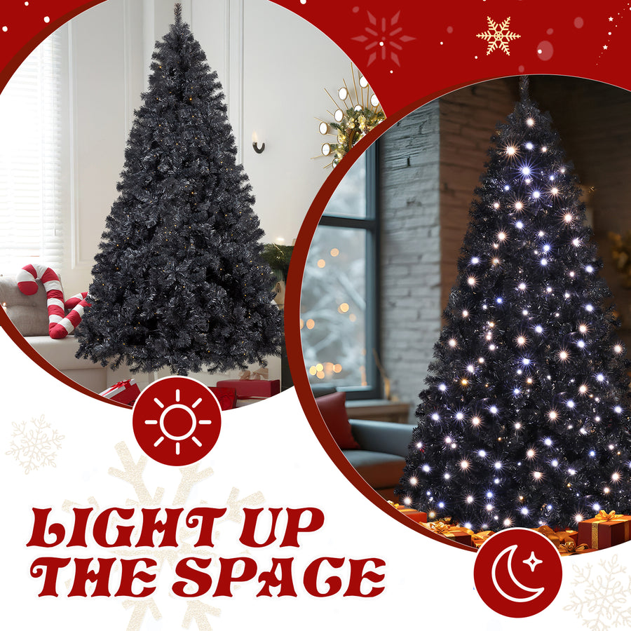 7.5 FT Pre-Lit Black Artificial Christmas Tree with 1350 Branch Tips, 400 LED Lights, Remote Control & 11 Lighting Modes, Hinged Pine Tree for Holiday Home Office Party Decoration