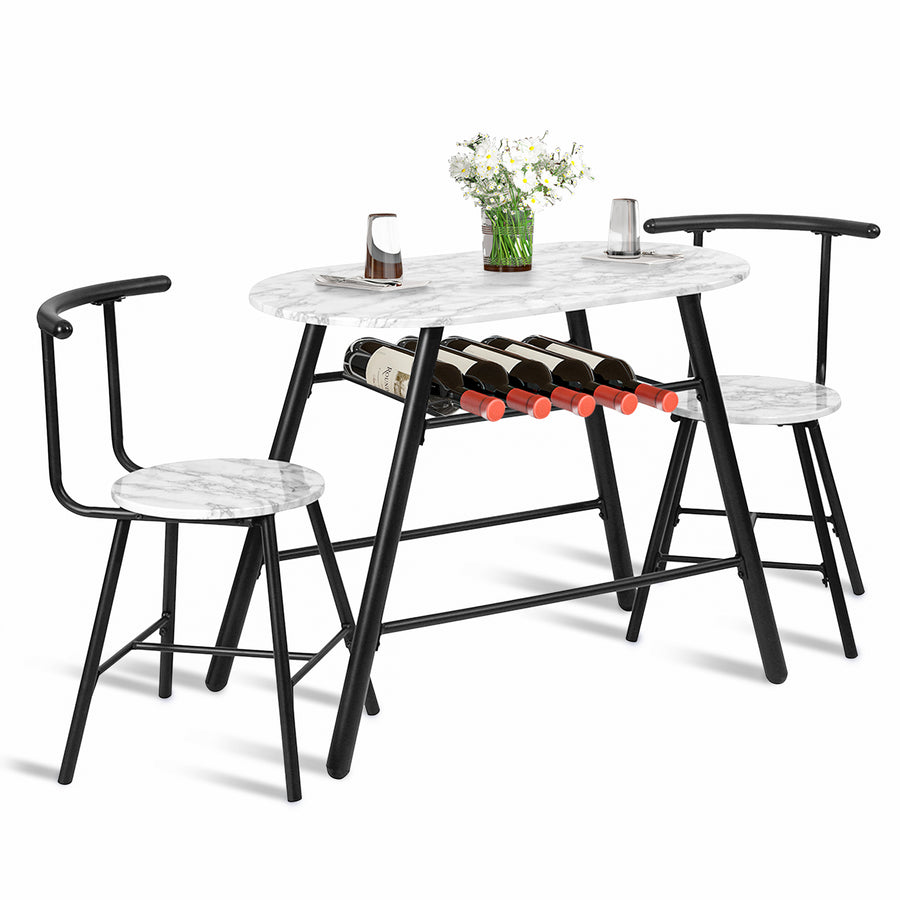 Clearance!!! Seizeen 3 Pieces Dining Set Table for 2, Marble Breakfast Table Set Small Bistro Set W/ Storage Rack, Dining Table & Chair for Home Kitchen Small Space