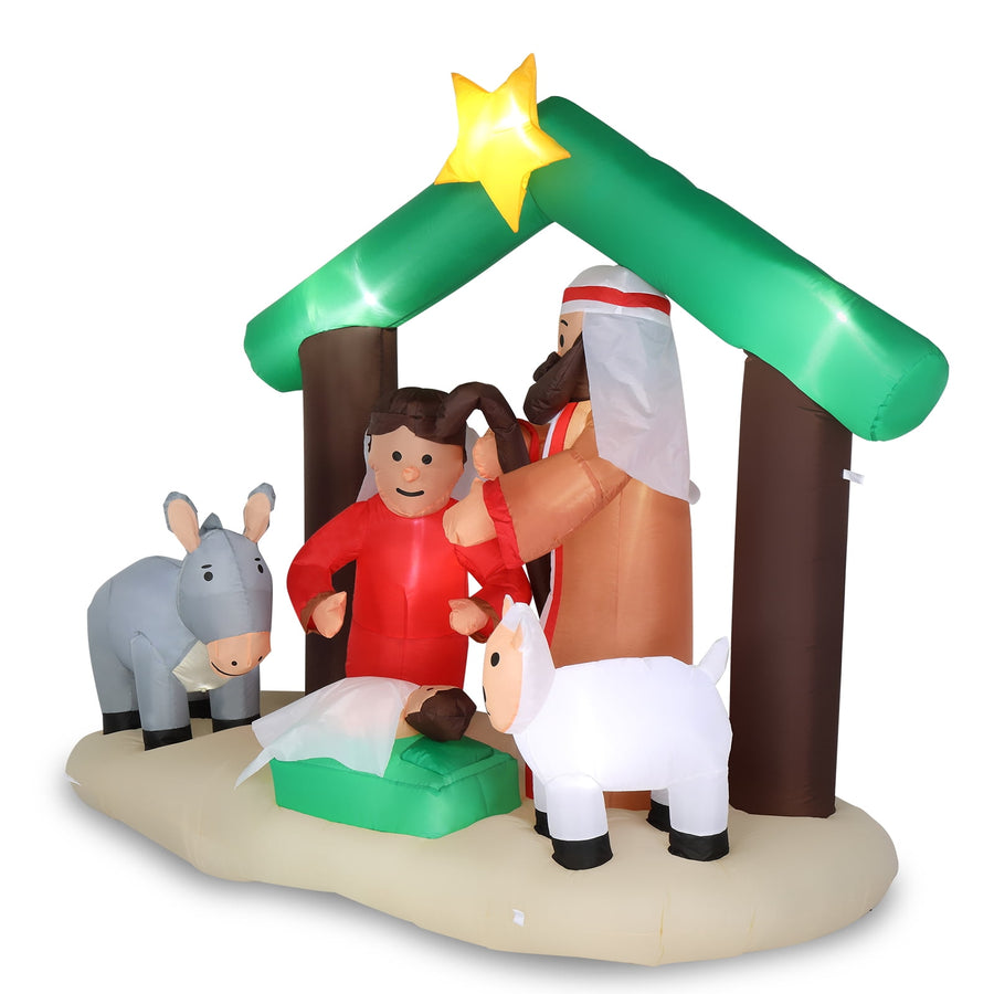 Nativity Inflatable Decoration, Seizeen Outdoor Christmas Decor with 8 Lights, Quick Assembly Pre-lit Xmas Decoration Inflatables for Door Yard Patio Party, 7FT
