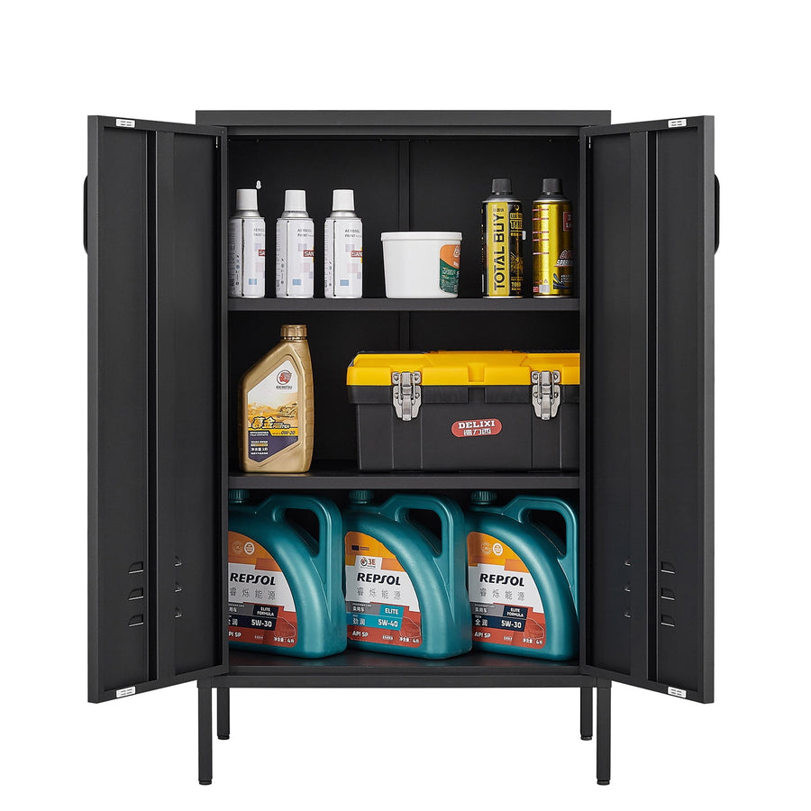 Seizeen Metal Storage Cabinet for Tool Garage Home Improvement, Storage Cabinet with Doors and Shelves Adjustable, Black