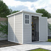 6x6FT Outdoor Storage Shed, Plastic Resin Shed w/Floor and Window, Lockable Tool Bike Garden Patio Large Storage with Sloped Top, Drainage Holes, 30MPH Wind Resistance