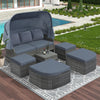 6PCS Patio Daybed with Canopy, Large Outdoor Daybed Sunbed with Cushions and Pillows, Poolside Sectional Sofa Set with Table, Gray