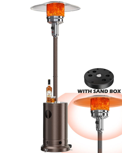 48,000 BTU Patio Heater with Sand Box, Outdoor Heater with Wheels and Adjustable Thermostat, Heavy Duty Stainless Steel Patio Heater, Freestanding Propane Heater for Backyard, Deck, Garden