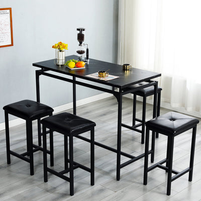 Counter Height Table Set for 4, 5 Pieces Dining Table Set w/ Cushioned Stools, Faux Marble Table and Chairs for Kitchen Dining Room, Modern Bistro Pub Table Set for Small Spaces
