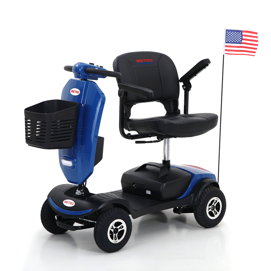 Blue Electric Scooter Wheelchair, Upgraded 4 Wheel Travel Mobility Scooter for Adults Seniors, with Windshield, Swivel Seat, Cup Holder, USB Port, Removable Battery, Up to 10 miles