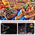 4-Burner Propane Gas Grill with Brush, Seizeen 40,000BTU Outdoor BBQ Grill, Stainless Steel Camping Stove with Foldable table, Hanging Basket, Support Legs