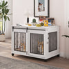 Seizeen Dog Crate, Inside Dog Kennel Furniture, Large Dog Crate Furniture for 2 Dogs with Divider, Sliding Door & Side Door, Fixed Wheels, Openable Top, 39.37''w x 25.20''d x 28.94''h, White