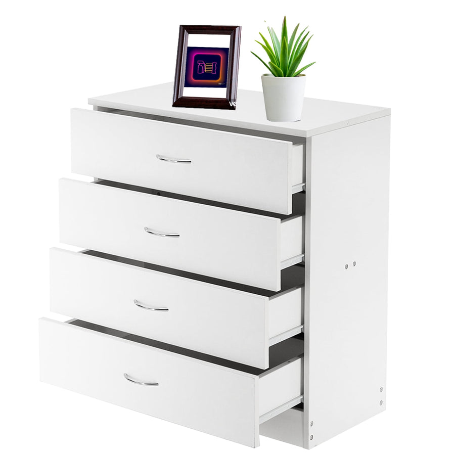 White Dressers for Bedroom, Wooden 4 Sliding Drawer Chest, Office Under Desk File Storage Cabinet, Bedside Nightstand Indoor Bedroom Furniture