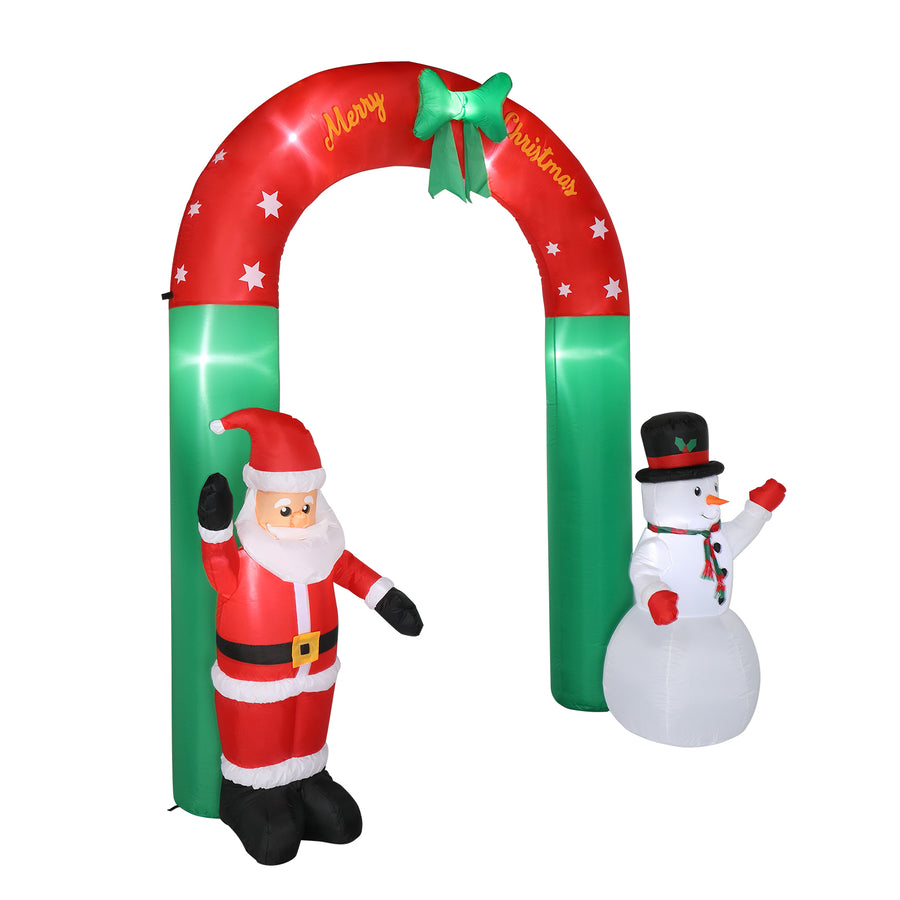 Lighted Christmas Decoration for Outdoor, Seizeen Inflatable Santa & Snowman Arch with 7 Lights, Quick Assembly Patio Yard Party Pre-lit Xmas Decoration, 8FT Tall