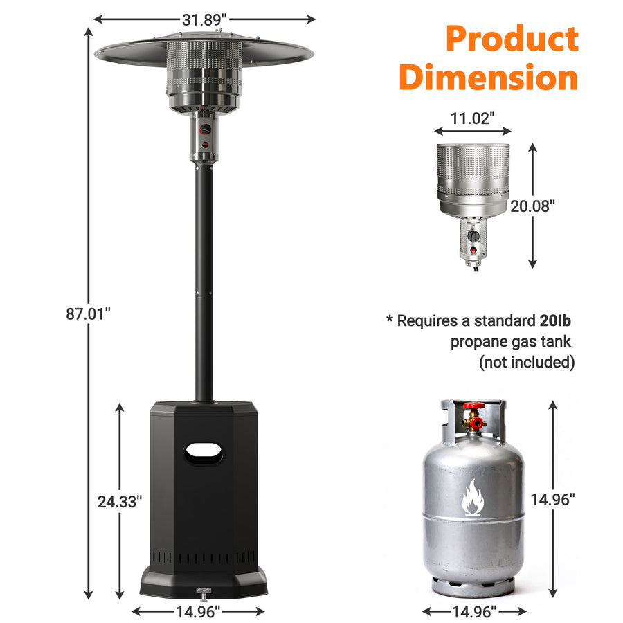 87in Tall Patio Heaters for Outside, 50,000 BTU Outdoor Freestanding Heaters Stainless Steel, Propane Heater with Wheels and Fast Ignition System, Umbrella Heater for Outdoor Deck Use