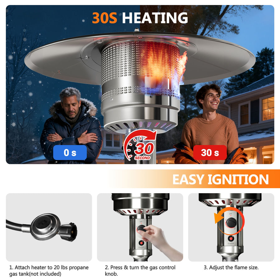87in Tall Patio Heaters for Outside, 50,000 BTU Outdoor Freestanding Heaters Stainless Steel, Propane Heater with Wheels and Fast Ignition System, Umbrella Heater for Outdoor Deck Use