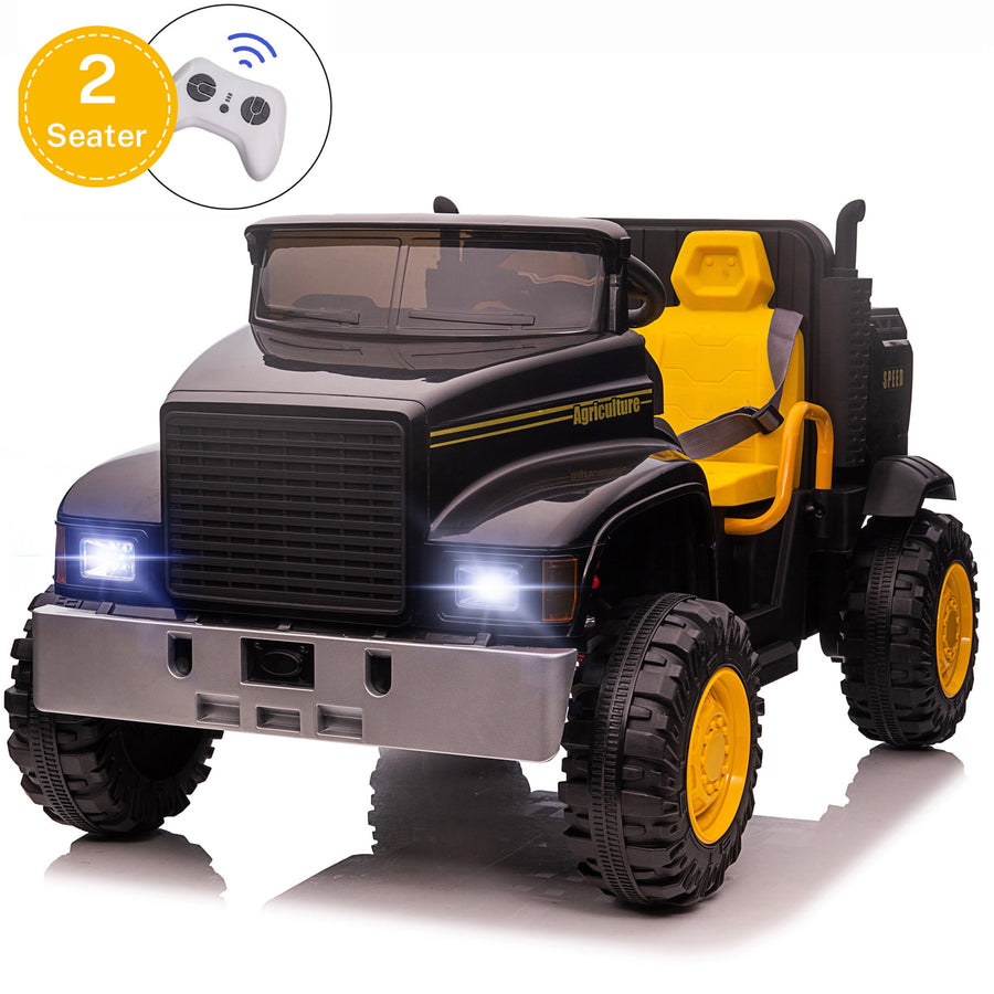 2 Seater Kids Ride On Truck, 24V Battery Powered Ride On Toy for Boys & Girls Gift, Powerful Electric Cars with 2*200W Motors, Remote Control, Spring Suspension, 3 Speeds, LED Lights, MP3, Yellow