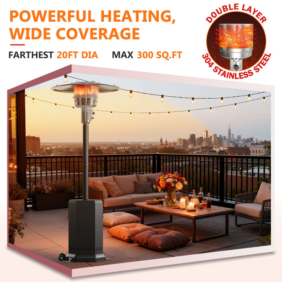 87in Tall Patio Heaters for Outside, 50,000 BTU Outdoor Freestanding Heaters Stainless Steel, Propane Heater with Wheels and Fast Ignition System, Umbrella Heater for Outdoor Deck Use