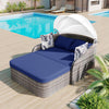 Patio Outdoor Daybed for 2, Rattan Double Lounge with Retractable Canopy, Patio Sunbed with Side Table, Outdoor Sunbed with Cushions and Pillows