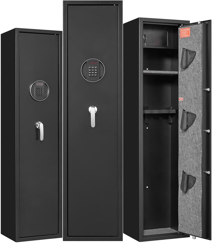 Seizeen Gun Storage Cabinet,Electronic Digital Keypad 5 Long Gun Safe with Top Storage Box and Shelf, 2 Ways to Open