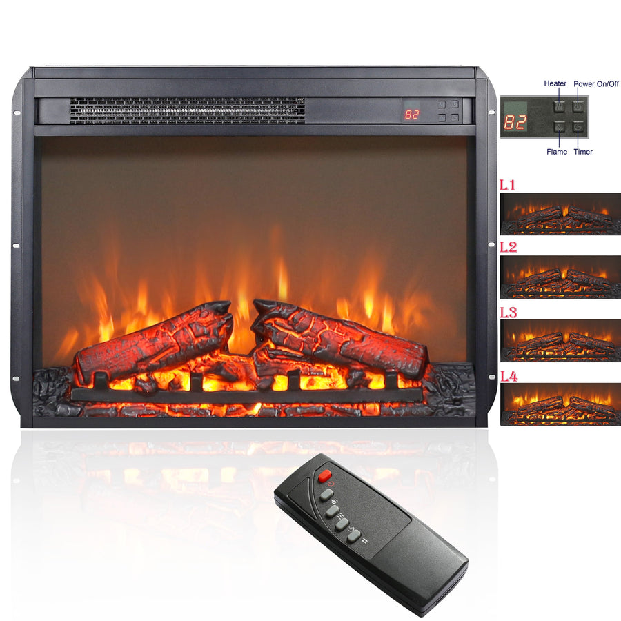 Seizeen 1400W/5000 BTU's Electric Fireplace Insert, 24'' Fireplace Heater for Indoor, Freestanding Use Heater w/Remote Control, Timer, Overheating Protection, Rapid Heating for 400 Sq. ft.