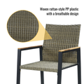 Seizeen 7-Piece Outdoor Table and Chairs, Patio Table Set with 6 Rattan Chairs, All-weather Outdoor Patio Dining Sets Rectangular Metal Table with Acacia Wood Top, Umbrella Hole, Gray