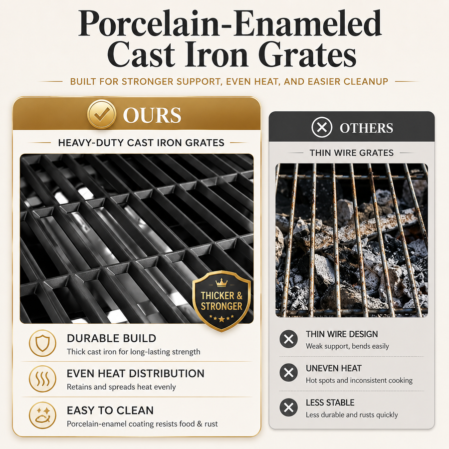Seizeen Gas Grill with Side Burner, 51,000 BTU Outdoor BBQ Grill w/Porcelain-Enameled Cast Iron Grates, 4-Burner Portable Propane Grill on Wheelsfor Patio Backyard