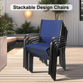 7 Piece Outdoor Patio Dining Set, Plastic-wood Dining Table and Chair for 6, All-weather Textilene Armchair Set Space-saving for Small Garden Yard Deck Porch, Blue