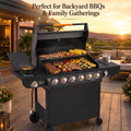 72,000 BTU Gas Grills Clearance, 6-Burner Propane BBQ Grill with Side Burner, 650 Sq.In Cooking Area, Cast Iron Grates, Warming Rack, Thermometer, Outdoor Grill for Patio Backyard