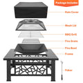 32'' Multipurpose Fire Pit, Outdoor Fire Pit Table for Net Lid/Poker, Square Bronze Firepit Stove for Outside Camping Backyard Bonfire