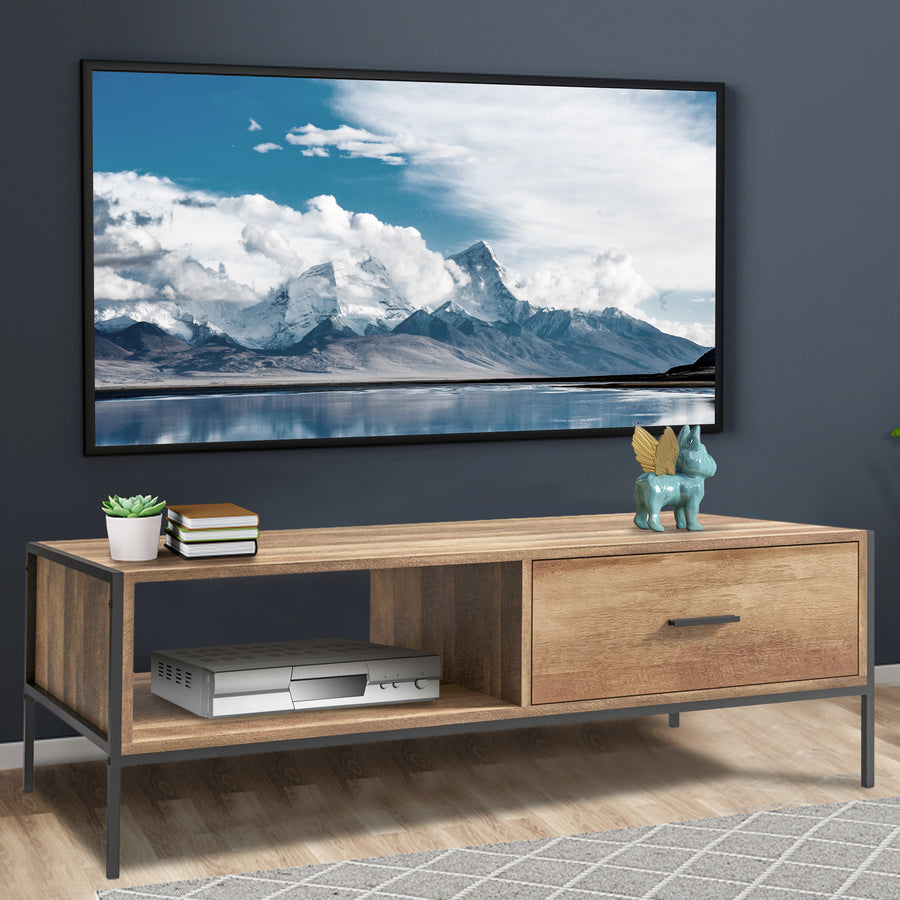Seizeen TV Stand Clearance! Modern Entertainment Center Media TV Console with Large Storage, Metal Frame Media Console Cabinet for Living/Gaming Room/Bedroom, 1 Drawer, Natural Color