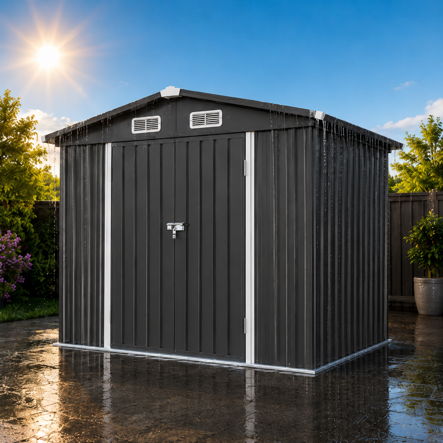 Seizeen 10x8 FT Metal Storage Shed, All-Weather Outdoor Utility Shed with Air Vent, Lockable Hinged Doors, Sloped Roof, Galvanized Steel Walk-in Garden Tool Shed for Bike, Lawn Mower, Patio Backyard Storage