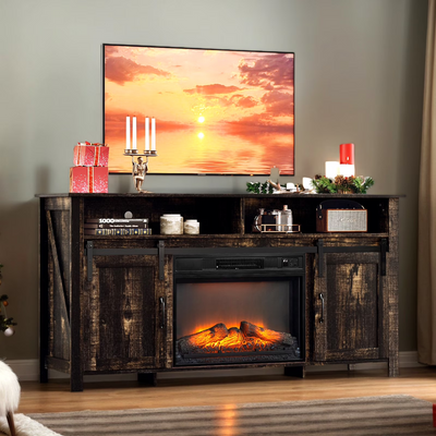 Fireplace TV Stands for Living Room, Multifunctional TV Console With 23’’ Fireplace, Retro Entertainment Center for Bed, Multi-color 3D Flame, 62-82℉ Heating Only Mode, Timer