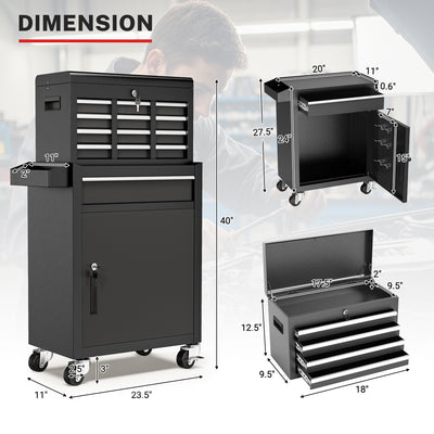 Tool Chest, 5-Drawer Rolling Tool Storage Cabinet with Detachable Top Tool Box, Universal Lockable Wheels
