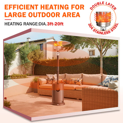 Patio Heater for Outdoor Use, 50,000BTU Propane Heater with Wheels and Adjustable Thermostat, Heavy Duty Stainless Steel Patio Heater, Freestanding Heater for Backyard, Deck, Garden, Silver