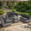 7 Pieces Patio Funiture Set, Outdoor Furniture Sectional Sofa Set,Manual Wicker Rattan Patio Conversation Set Heavy-duty Frame, with Cushions and Table, Gray