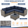7 Pieces Outdoor Funiture Set, Heavy-Duty Metal Frame Patio Funiture Set with Thick Cushions,Rattan Outdoor Couch Sectional Sofa Set with Coffee Table, Brown