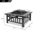 Multifunctional Fire Pit Table, Metal Fire Pit for Outside Stone Pattern, Wood Burning Outdoor Fireplace with Screen Lid/Poker/BBQ Net/Cover/Ice Bowl for Backyard Patio Garden, 32"