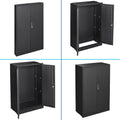 Garage Storage Cabinet, Seizeen Metal File Cabinet with Doors and Shelves, Indoor Storage Cabinet 3-Tier Shelves, Lockable Tool Storage for Garage, Warehouse, Home, Black