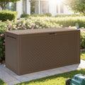Seizeen Outdoor Storage Box Clearance, 90Gal Resin Deck Box Waterproof on Clearance, Pool Storage Bench Max 485LBS, Plastic Delivery Boxes for Outside Patio Garden, Brown
