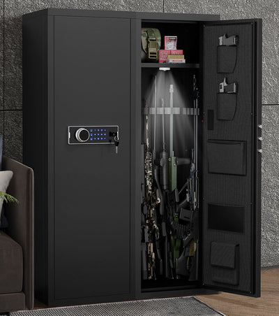 Fireproof Gun Safe, Heavy-Duty Gun Storage Cabinet for 5 Gun & Pistols, Large Storage Long Safe with Shelves & Side Bags, Electronic Digital Safe with Light, Alarm System