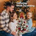 Mini Christmas Tree with Lights, 2FT Tabletop Pre-lit Christmas Tree with Rich Decorations, Artificial Tree Shiny Ornaments & Light String for Xmas, White Small Lighted Tree for Home Decor, Red