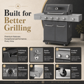 Seizeen 56,000 BTU Outdoor BBQ Grill, 4-Burner Propane Gas Grill with Side Burner w/ Lid Viewing Window, Multifunctional Grill w/Cast Iron Grate, Built-in Thermometer, Warming Rack for Patio Backyard