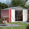 8x12ft Shed and Outdoor Storage, Garden Tool Metal Shed w/ Double Lockable Doors, All-Weather XL Patio Storage Sloped Roof, Red Brick Backyard Bike Shed