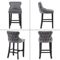 Seizeen Counter Height Bar Stools, Set of 2, Wing-back Velvet Dining Chairs with Soft Cushion, Solid Wood Legs, Button Tufted Decoration and Chrome Nailhead Trim, Gray