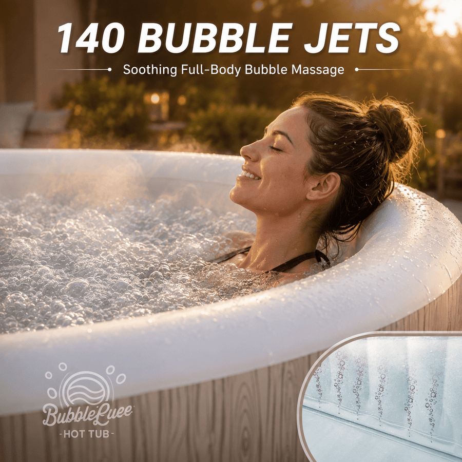 Seizeen 6 Person Inflatable Hot Tub, 80 Inch Portable Outdoor Spa with 140 Air Jets, 259 Gal Heated Bubble Massage Spa with Cover, Wood Brown