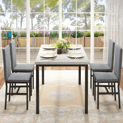 Seizeen 5-Piece Compact Modern Design MDF + Metal Assembled Dining Table Set, Gray
