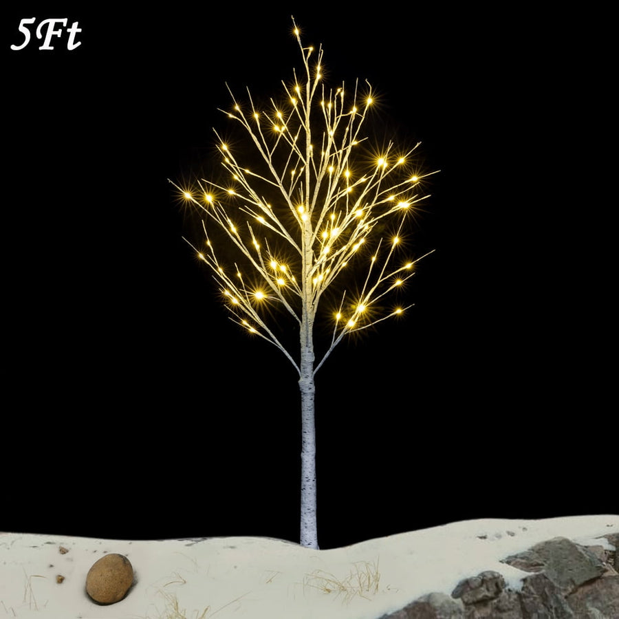 Seizeen 5FT Birch Tree, Lighted Artificial Tree, XL Snowflake Christmas Tree with 72 LED Lamps